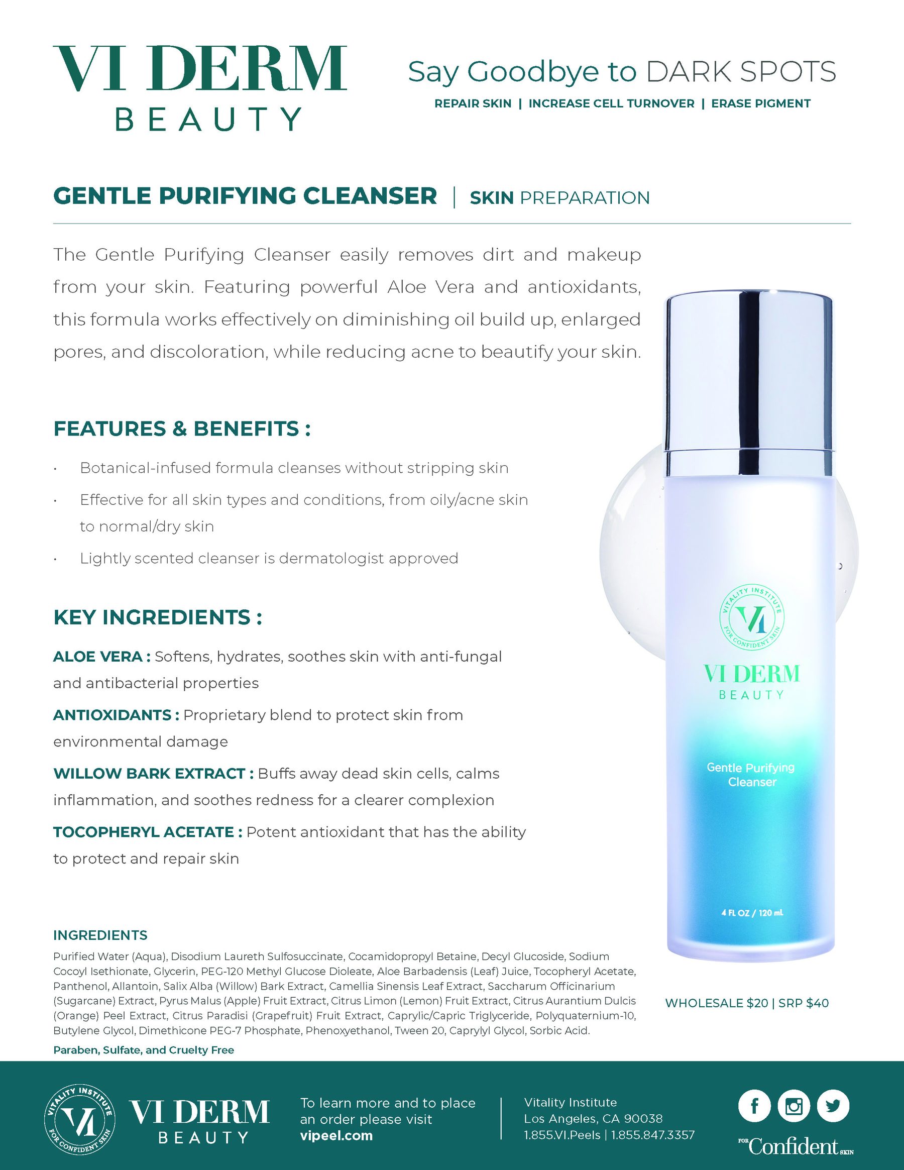 VI Derm Beauty Gentle Purifying Cleanser Sales Sheet