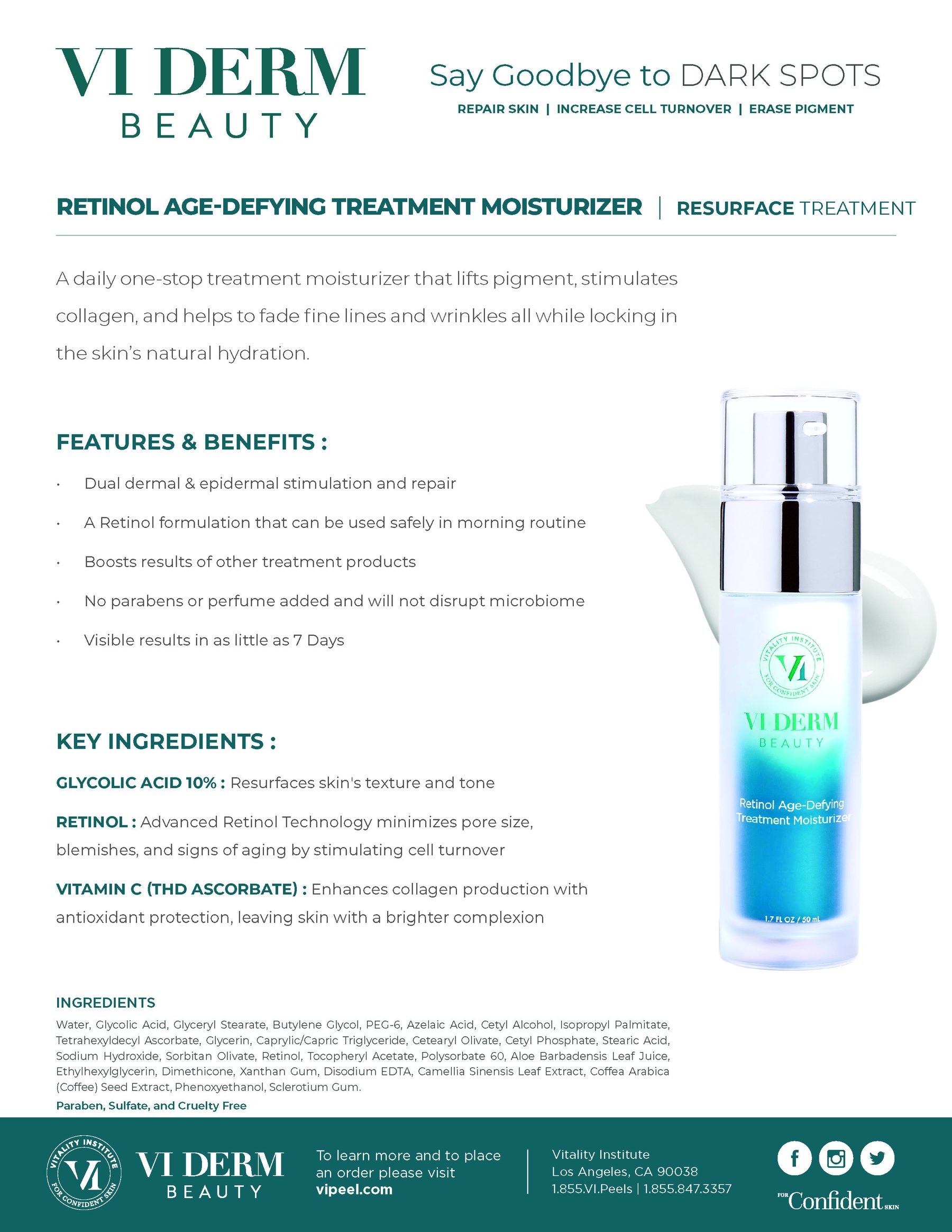 VI Derm Beauty Retino Age-Defying Treatment Moisturizer Sales Sheet